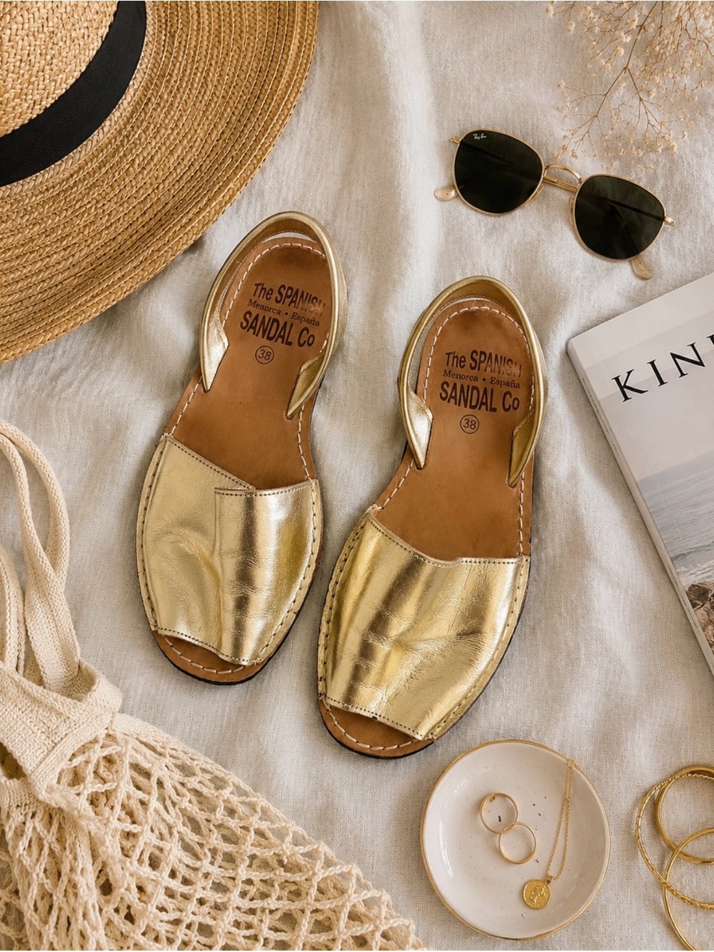 The Spanish Sandal Co Gold Metallic Leather Sandals EU 38